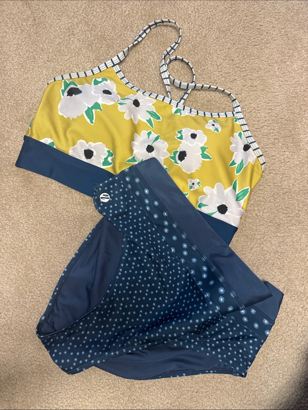 Nani Yellow Floral & Navy Two-Piece Sport Bikini Set L